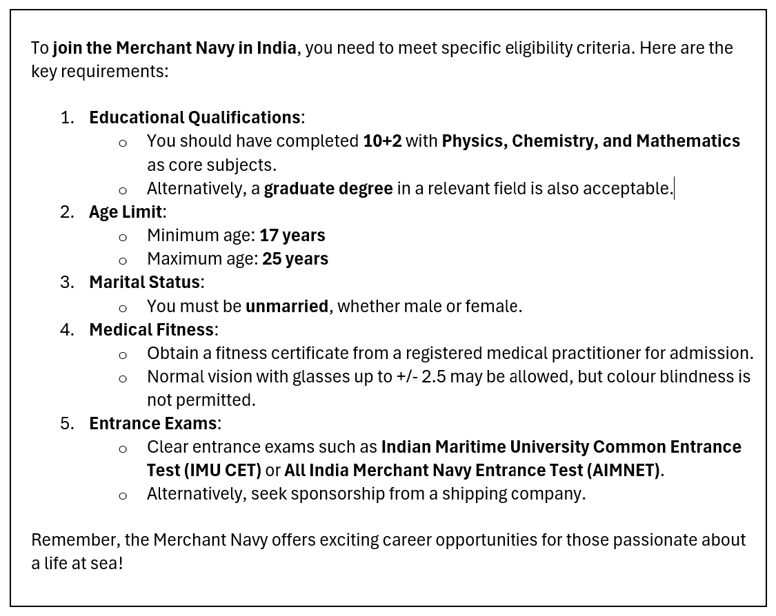 merchant navy basic eligibility for 10th pass students in india