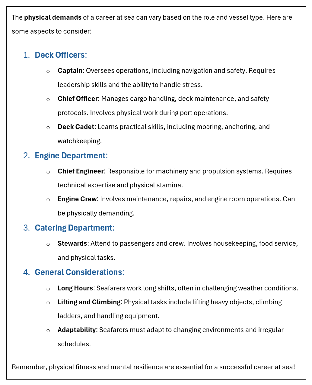 physical fitness is key to a successful career in merchant navy