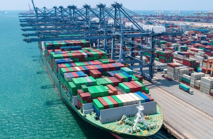 cargo ship docked at port